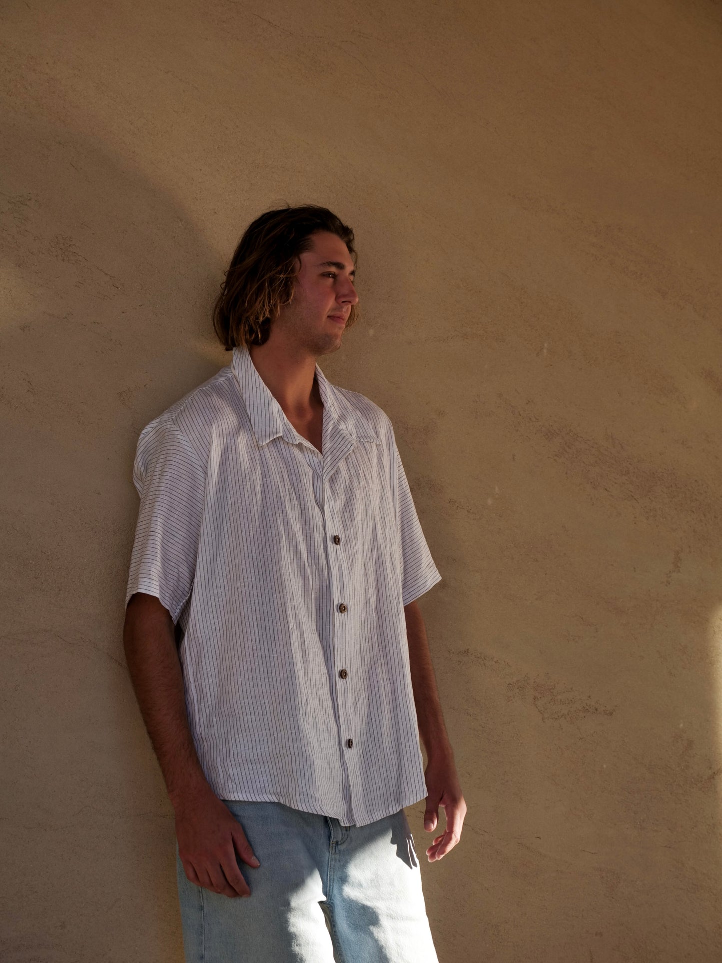 Daniel Button Up in White Stripe