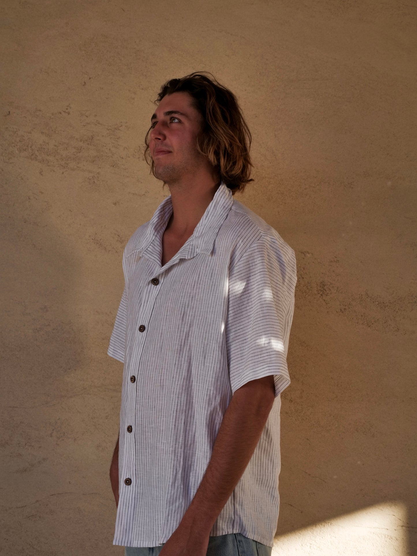 Daniel Button Up in White Stripe